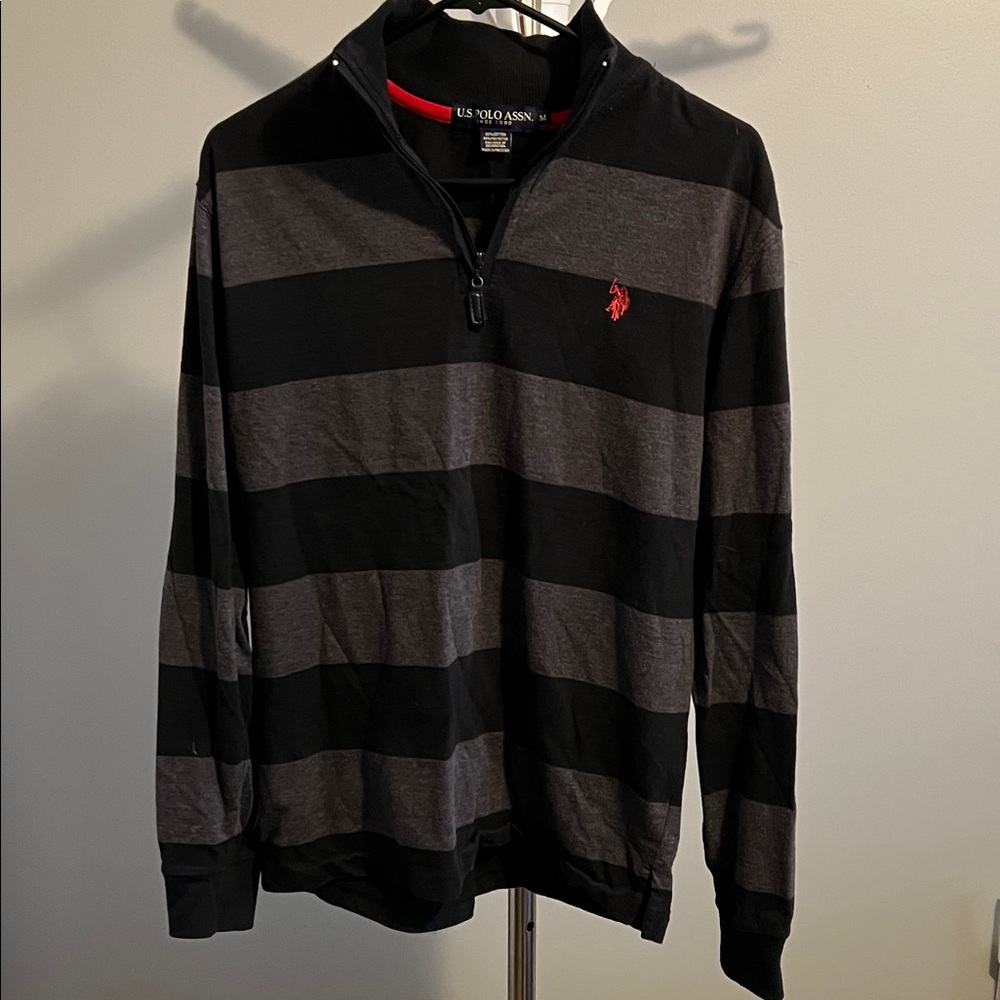 U.S. Polo Assn. Men's Black and Gray Zip-Up Sweater